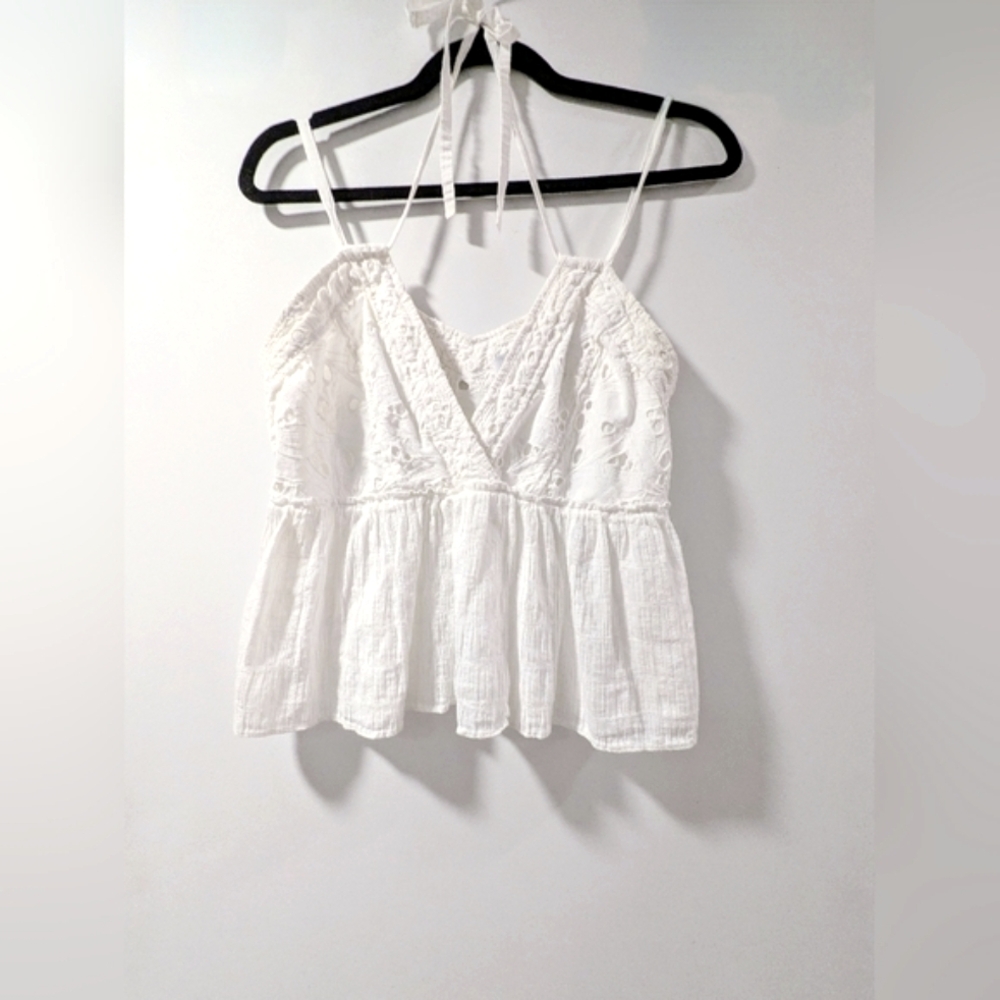 IRO White Peplum Eyelet Tank Top